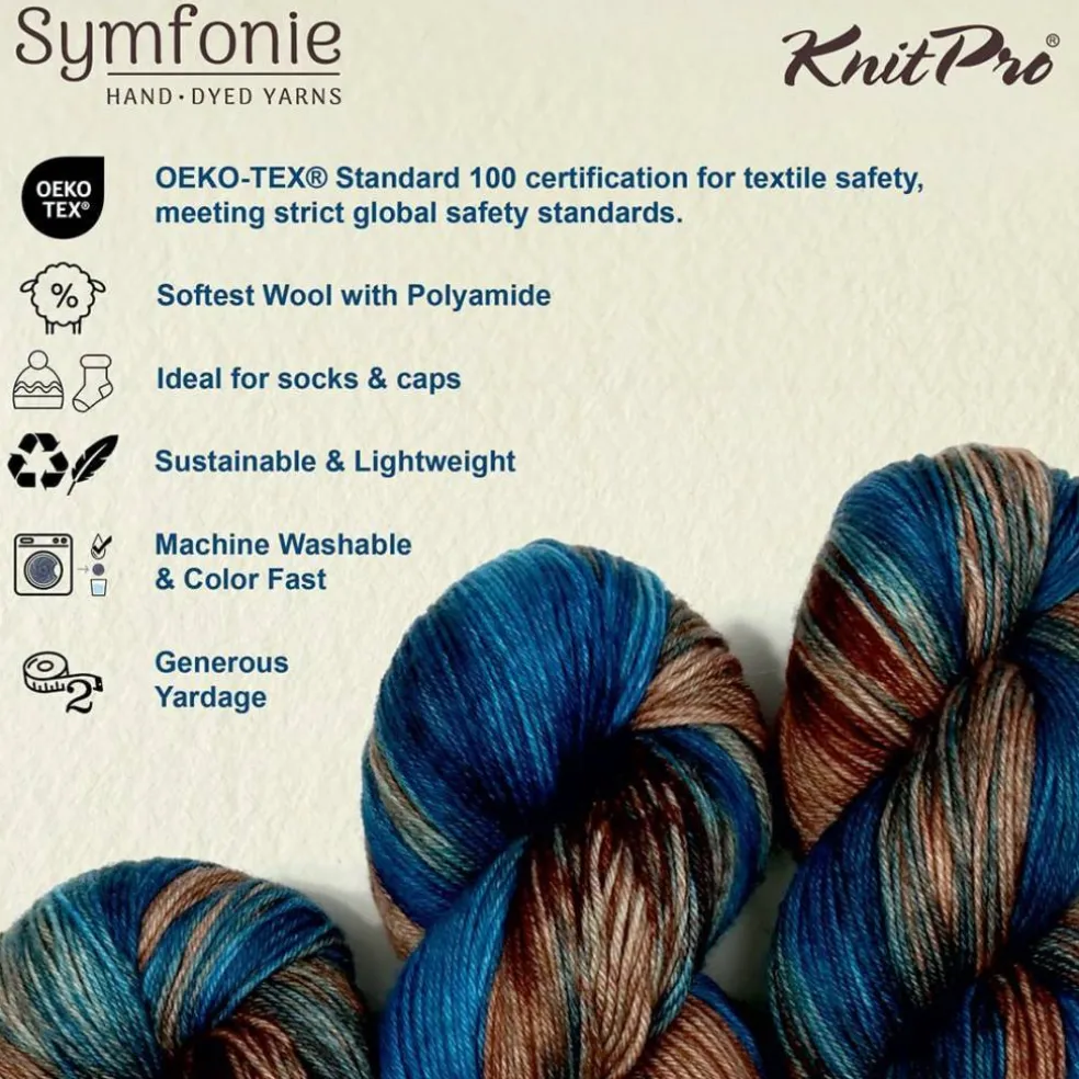 KnitPro Symfonie Premium Hand-Dyed Merino Wool & Polyamide Sock Yarns|Terra Variegated Colors, Include New Colors