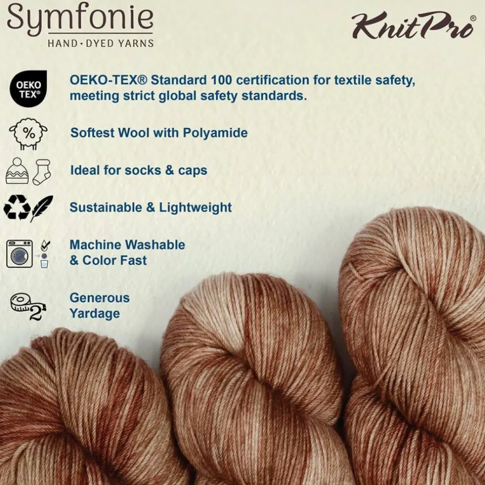 KnitPro Symfonie Premium Hand-Dyed Merino Wool & Polyamide Sock Yarns|Terra Variegated Colors, Include New Colors