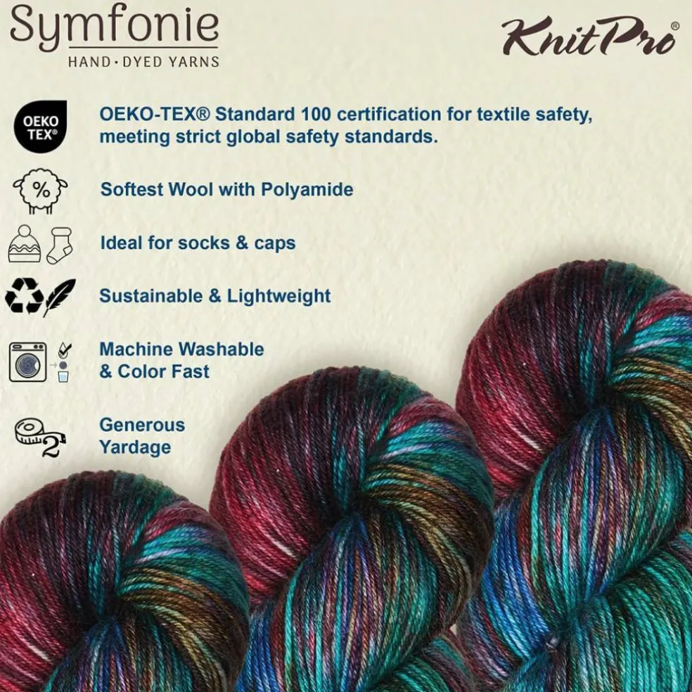 KnitPro Symfonie Premium Hand-Dyed Merino Wool & Polyamide Sock Yarns|Terra Variegated Colors, Include New Colors