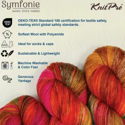 KnitPro Symfonie Premium Hand-Dyed Merino Wool & Polyamide Sock Yarns|Terra Variegated Colors, Include New Colors