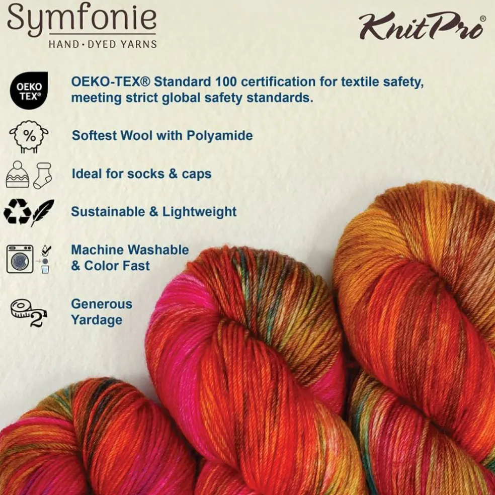 KnitPro Symfonie Premium Hand-Dyed Merino Wool & Polyamide Sock Yarns|Terra Variegated Colors, Include New Colors