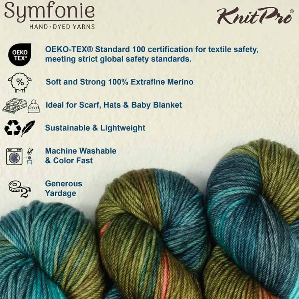 KnitPro Symfonie Premium Hand Dyed Yarn Merino Wool| Bella Variegated Colors, Include New Colors!