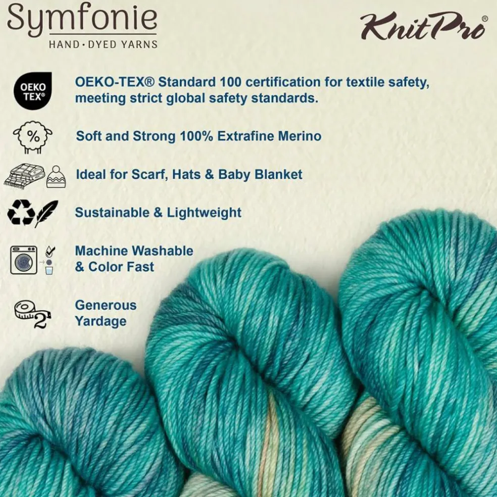 KnitPro Symfonie Premium Hand Dyed Yarn Merino Wool| Bella Variegated Colors, Include New Colors!
