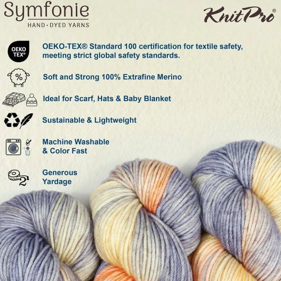 KnitPro Symfonie Premium Hand Dyed Yarn Merino Wool| Bella Variegated Colors, Include New Colors!