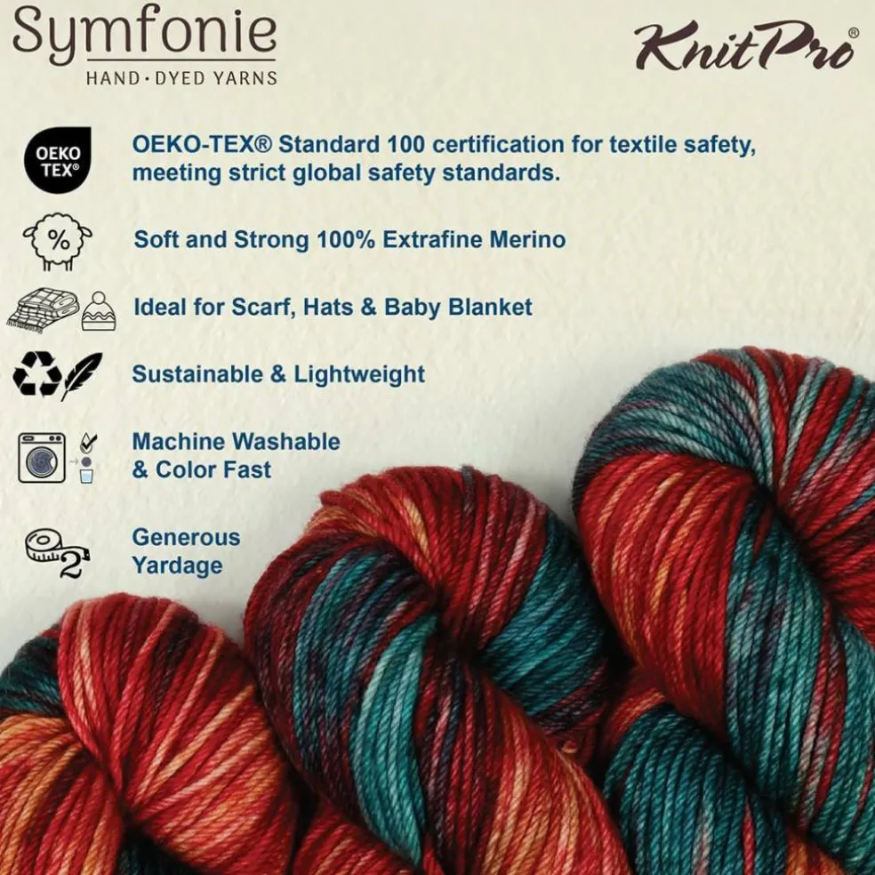 KnitPro Symfonie Premium Hand Dyed Yarn Merino Wool| Bella Variegated Colors, Include New Colors!