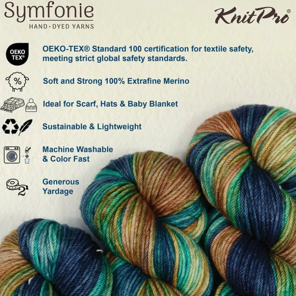 KnitPro Symfonie Premium Hand Dyed Yarn Merino Wool| Bella Variegated Colors, Include New Colors!