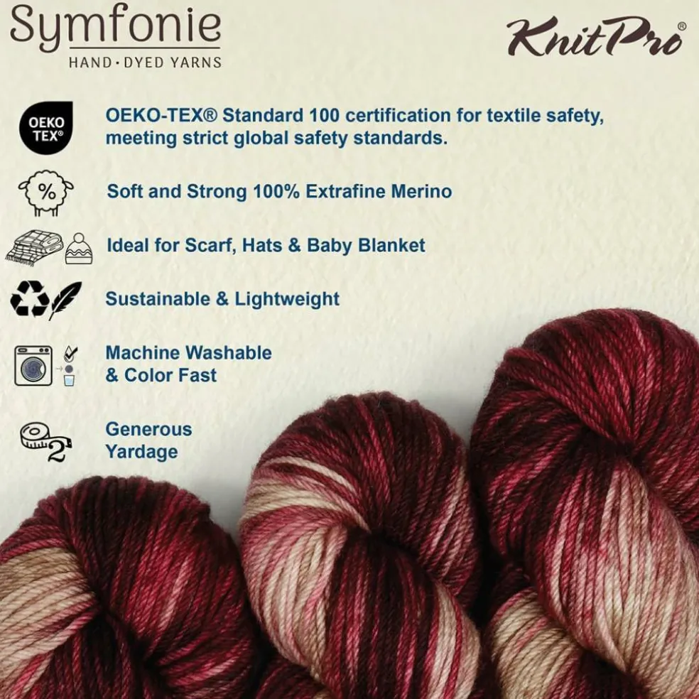 KnitPro Symfonie Premium Hand Dyed Yarn Merino Wool| Bella Variegated Colors, Include New Colors!