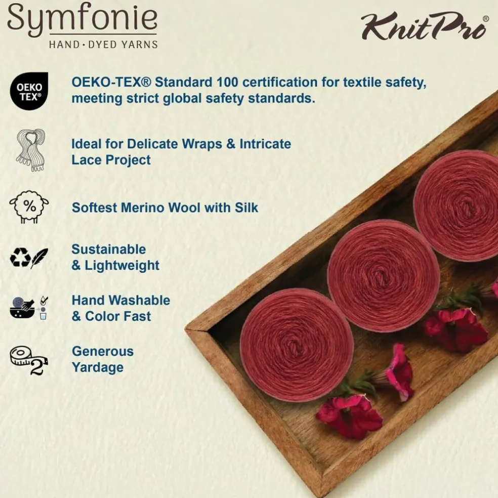KnitPro Symfonie Premium Hand Dyed Merino & Silk Lace Weight Yarns | Diva