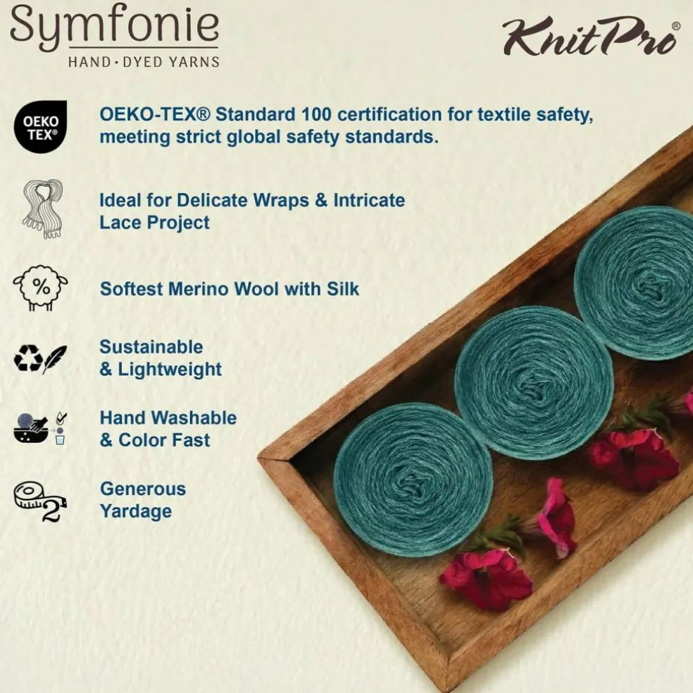 KnitPro Symfonie Premium Hand Dyed Merino & Silk Lace Weight Yarns | Diva