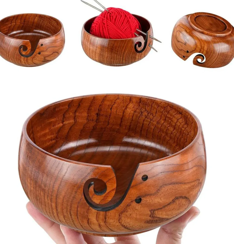 Knitting Yarn Bowl with Holes Storage Handmade(Classic)