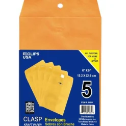 Kraft Clasp Envelopes 6x9 in, 5 Pack – 48 Units