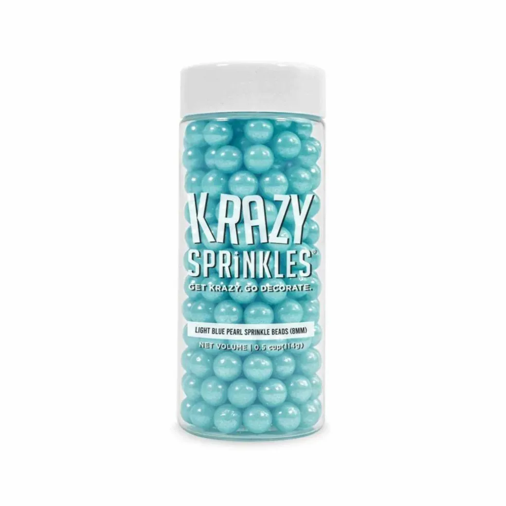 Krazy Sprinkles - Light Blue Pearl 8mm Beads (1/2 Cup, 1x Jar) for Cakes, Ice Cream & Cookies