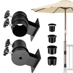 LAGarden Deck Umbrella Mount Holder Bracket Height Flexible for Patio Railing Balcony Courtyard Poolside Mobile Cart Black Flat