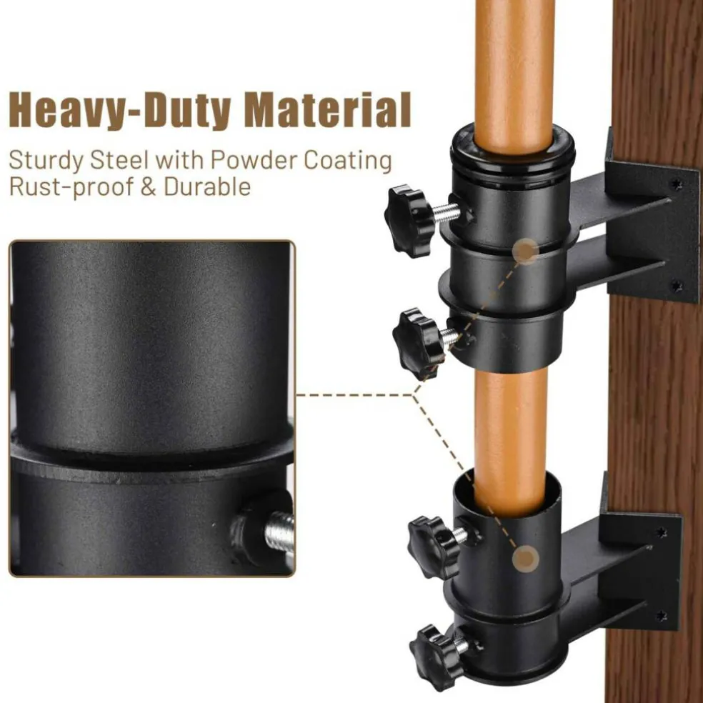 LAGarden Deck Umbrella Mount Holder Bracket Height Flexible for Patio Railing Balcony Courtyard Poolside Mobile Cart Black Corner