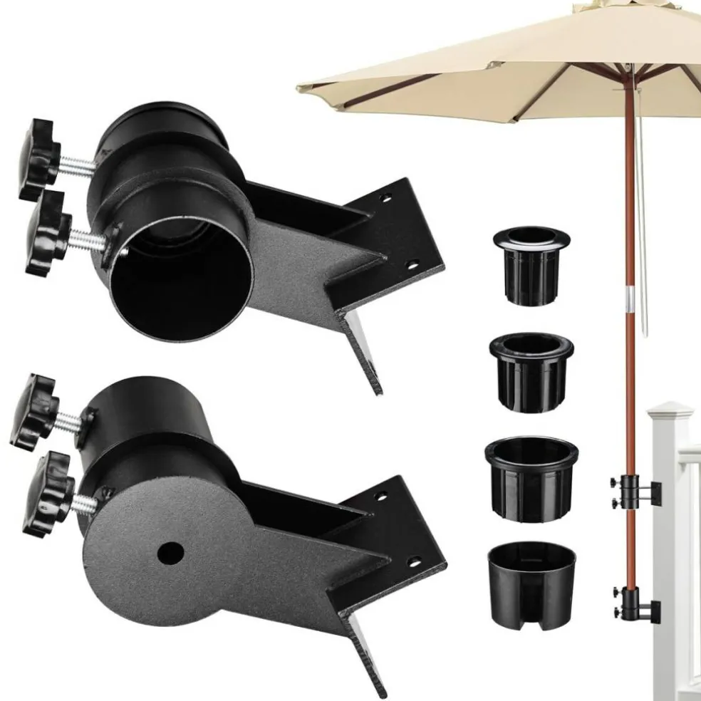 LAGarden Deck Umbrella Mount Holder Bracket Height Flexible for Patio Railing Balcony Courtyard Poolside Mobile Cart Black Corner