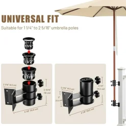 LAGarden Deck Umbrella Mount Holder Bracket Height Flexible for Patio Railing Balcony Courtyard Poolside Mobile Cart Black Corner