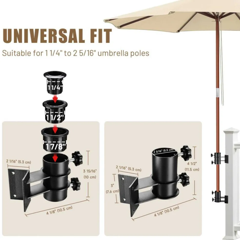 LAGarden Deck Umbrella Mount Holder Bracket Height Flexible for Patio Railing Balcony Courtyard Poolside Mobile Cart Black Corner