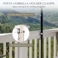 LAGarden 2 Pack Portable Deck Umbrella Mount Clamp Stand Holder for Outdoor Balcony Railing Bench Fence Mobile Cart