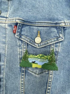 Lake Scene with Loon, Nature, Embroidered, Iron on Patch
