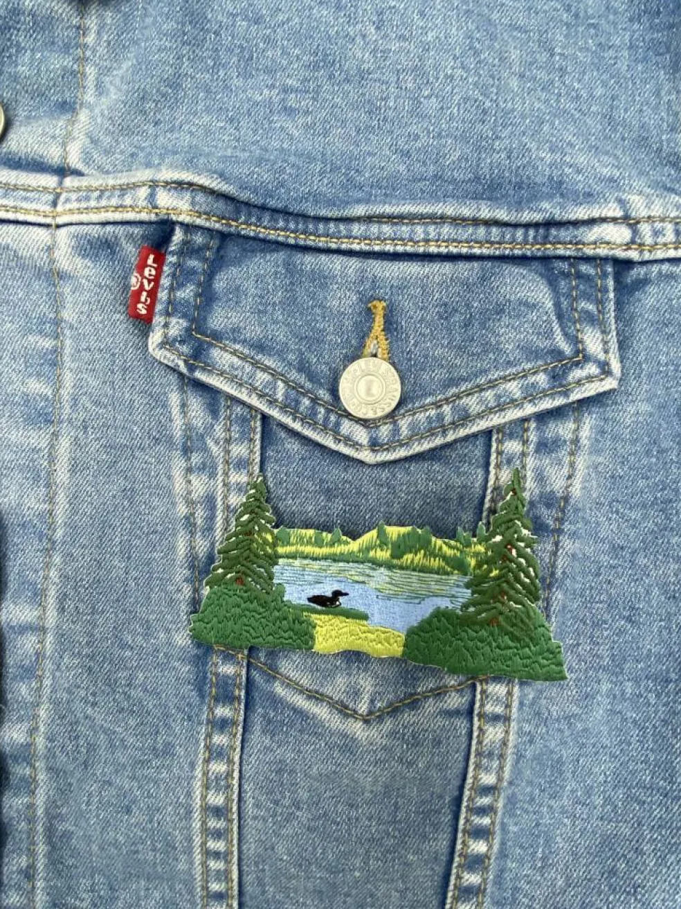 Lake Scene with Loon, Nature, Embroidered, Iron on Patch