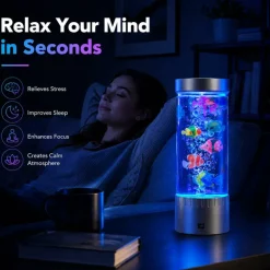 Lamp with RGB Color Changing LED Lights, Bubble Fish Tank Lamp with Swimming Artificial Fish, Sensory Night Light for Bedroom, Gaming Room & Desk Decor, Relaxing Gift for Kids & Adults