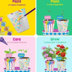 LAOESE 4 Set Paint and Plant Flower Gardening Kit for Kids, DIY Ceramic Flower Pot Painting & Growing Kit with Seeds, Gardening Tools and Supplies, Creative Crafts Gifts for Girls Boys Ages 6-12