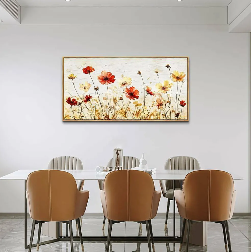 Large Abstract Flower Canvas Wall Art 20x40" – Framed & Ready to Hang, Modern Home Decor.