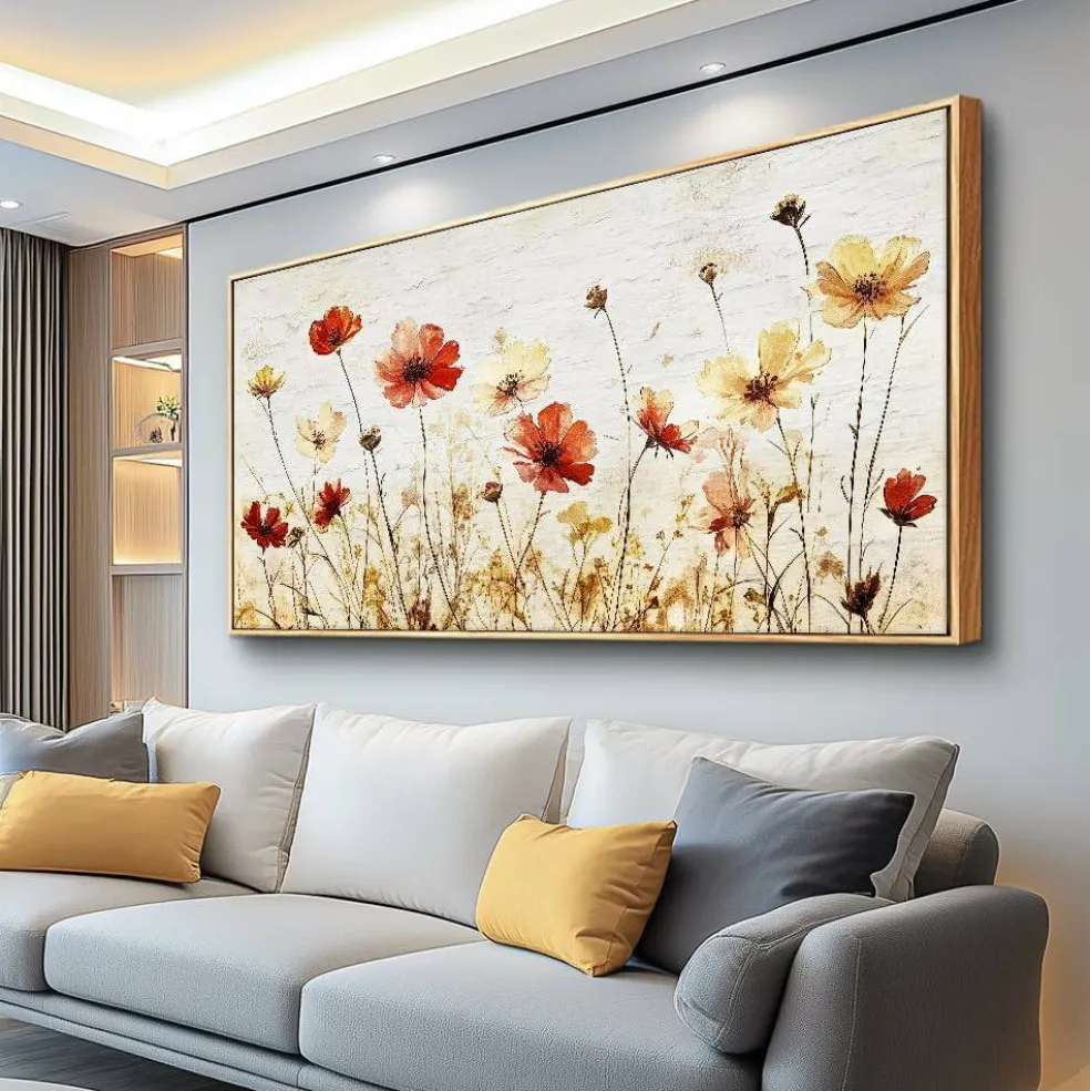 Large Abstract Flower Canvas Wall Art 20x40" – Framed & Ready to Hang, Modern Home Decor.
