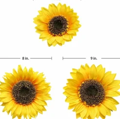 Large Artificial Sunflowers 9 Inch Full Bloom, 33 Inch Tall Silk Sunflower Stems with Leaves, Realistic Faux Flowers for Home Wedding Party Garden Decoration