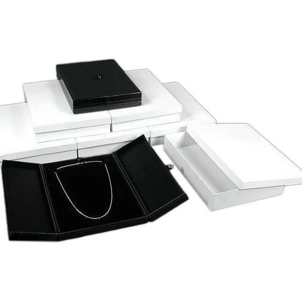 6 Large Black Necklace Snap Lid Gift Boxes Display Box