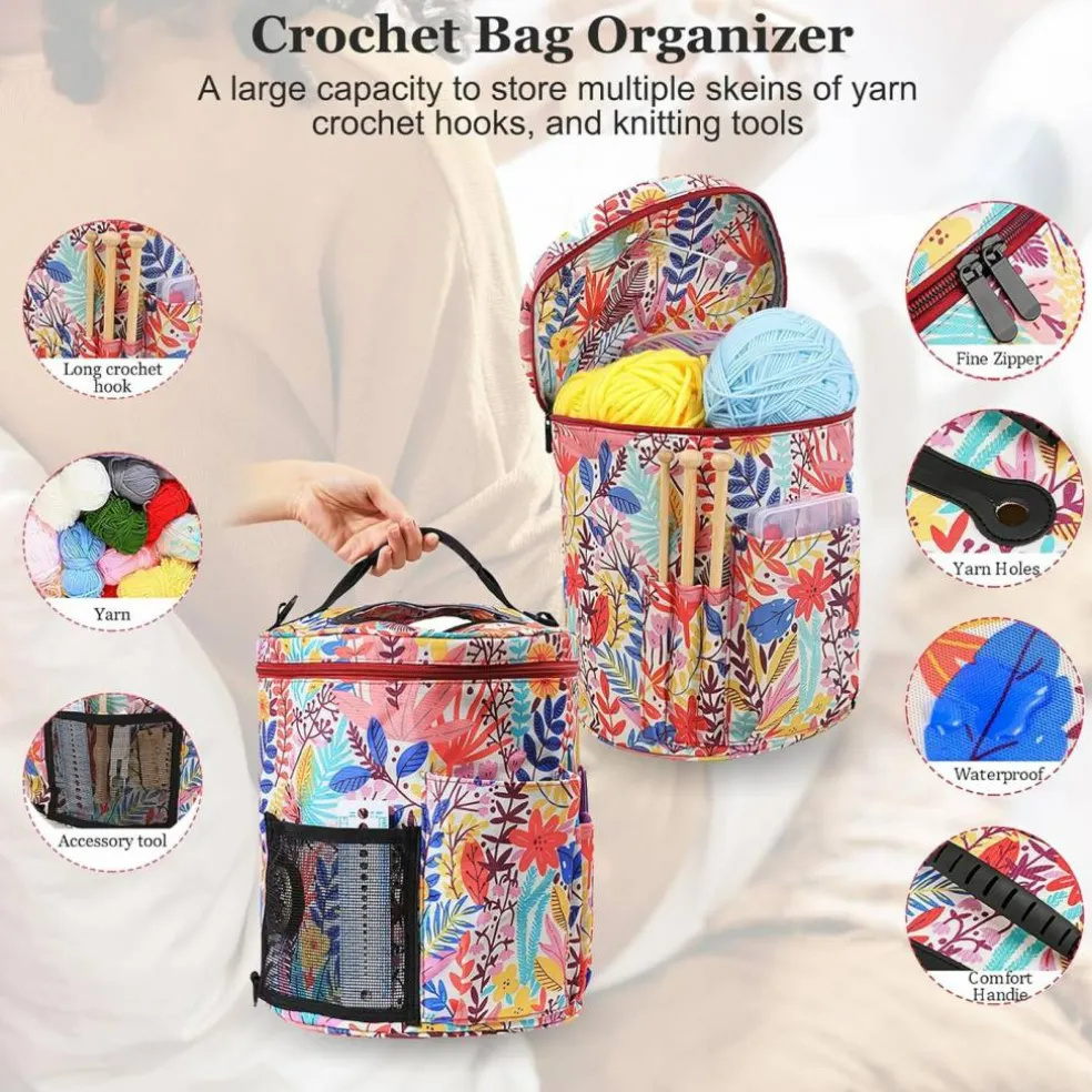 Large Crochet & Knitting Bag – Portable Yarn Storage Tote with Straps, Waterproof Organizer for Crafters