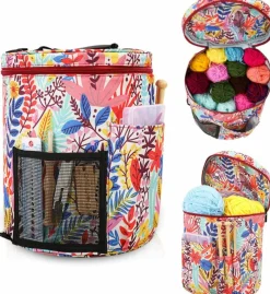 Large Crochet & Knitting Bag – Portable Yarn Storage Tote with Straps, Waterproof Organizer for Crafters