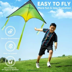 Large Delta Kite Red, Green and Purple, Easy to Fly Huge for Kids and Adults with 262.5ft String, Large Delta Beach Kite for Outdoor Games and Activities