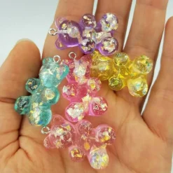 10 Large Gummy Bear Charms with Glitter, 1.25"