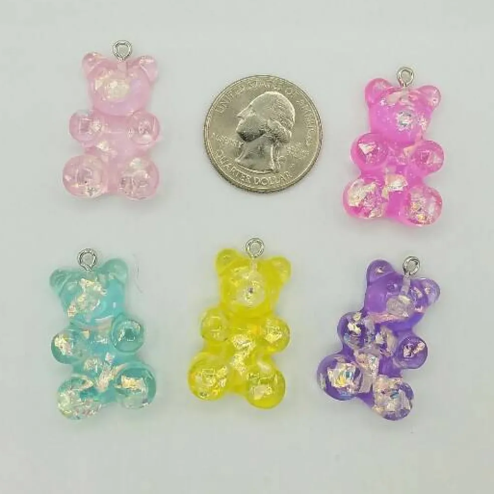 10 Large Gummy Bear Charms with Glitter, 1.25"