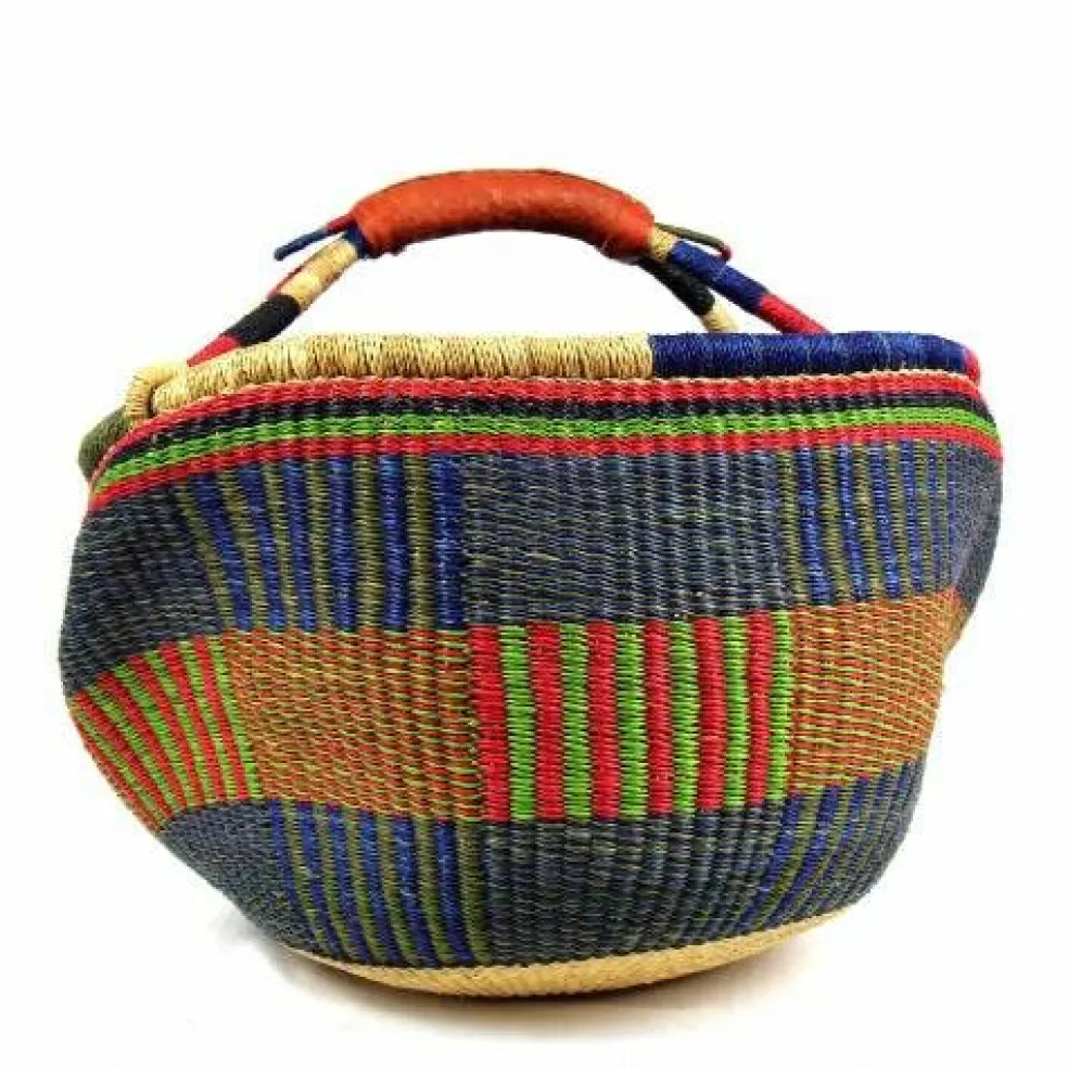 Large Handwoven Market Basket with Leather Handles for Shopping and Storage