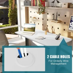Large 48 Inch White Desk Tabletop Wooden Surface with Cable Management and Rounded Corners (Only Tabletop)
