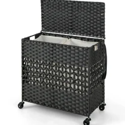 Large Laundry Hamper 110L Rolling Clothes Basket with 2 Compartments, Lid, Removable Liner Bags, Foldable Storage Organizer with Wheels