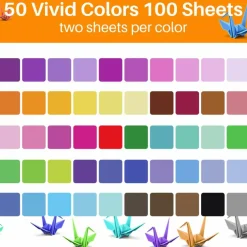 Large Origami Paper 10x10, 50 Vivid Colors, 100 Sheets 10 inch Square Colored Paper, Single Sided Origami for Arts and Crafts Projects, 25x25cm