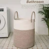 Large Woven Laundry Basket Hamper,60L Cotton Rope Storage Bin for Blankets,Toys and Clothes,Decorative Tall Nursery Hamper