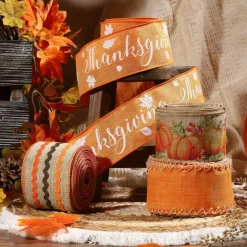 LaRibbons Fall Burlap Plaid Ribbon Wired 2 1/2" x 6 Yards 4 Rolls, Harvest Pumpkins Ribbon for Autumn Wreath Thanksgiving Christmas Farm Gift Wrapping Home Decor