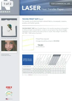 Laser HEAT TRANSFER PAPER Light Techni Print EZP 25 Sheets 8.5”x10” Made in USA