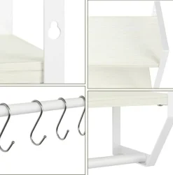 2-Layer Wall Mounted Rustic Shelves with Iron Towel Bar