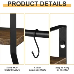 2-Layer Wall Mounted Rustic Shelves with Iron Towel Bar