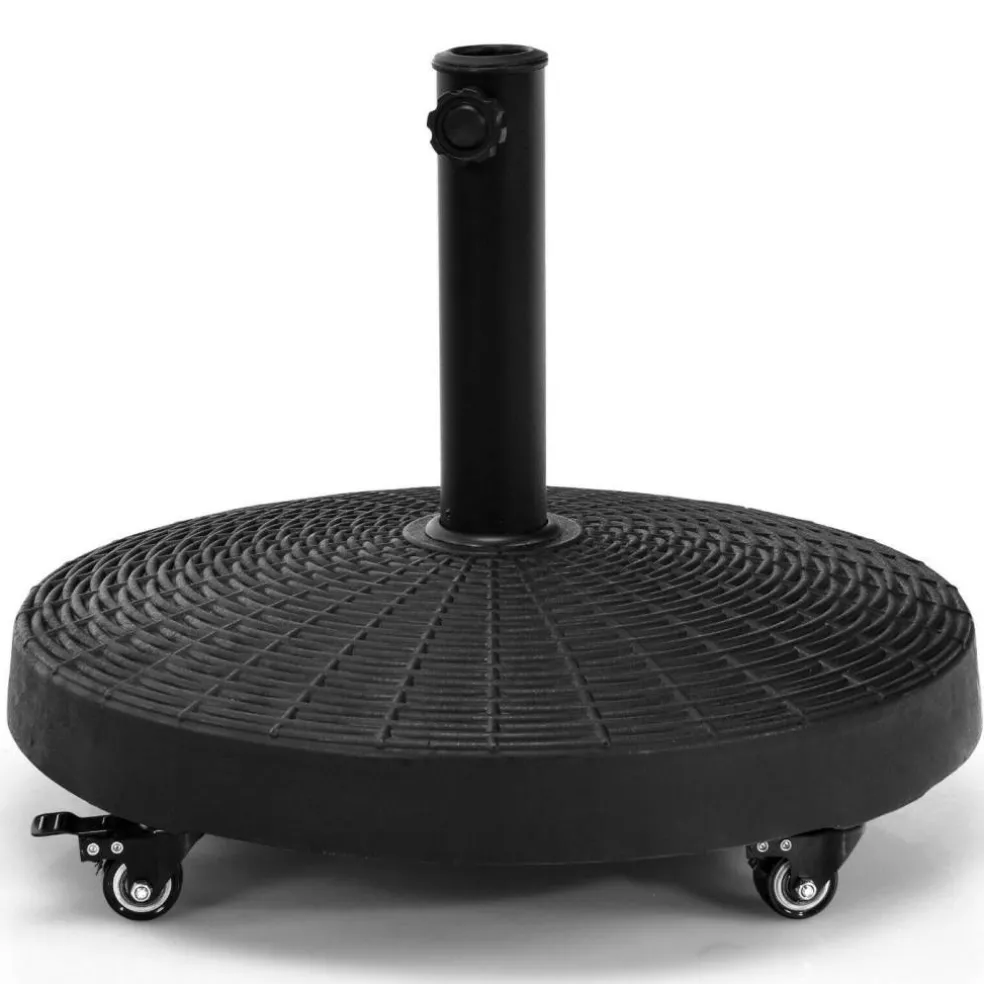 50 LBS Patio Wicker Style Resin Umbrella Base Stand Heavy Duty with Wheels