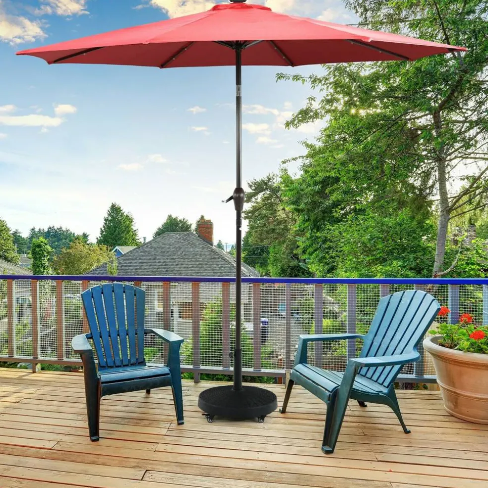 50 LBS Patio Wicker Style Resin Umbrella Base Stand Heavy Duty with Wheels
