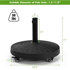 50 LBS Patio Wicker Style Resin Umbrella Base Stand Heavy Duty with Wheels