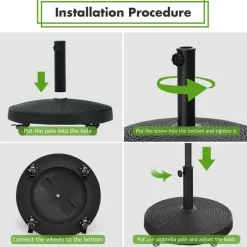 50 LBS Patio Wicker Style Resin Umbrella Base Stand Heavy Duty with Wheels