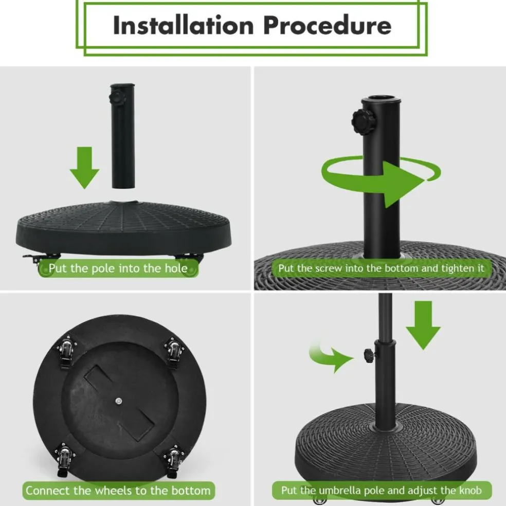 50 LBS Patio Wicker Style Resin Umbrella Base Stand Heavy Duty with Wheels