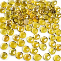 1 LB Yellow Flat Glass Marbles Vase Fillers | Decorative Glass Pebbles for Fish Tank Aquarium, Floral Vases, Table Scatter, DIY Crafts & Home Decor